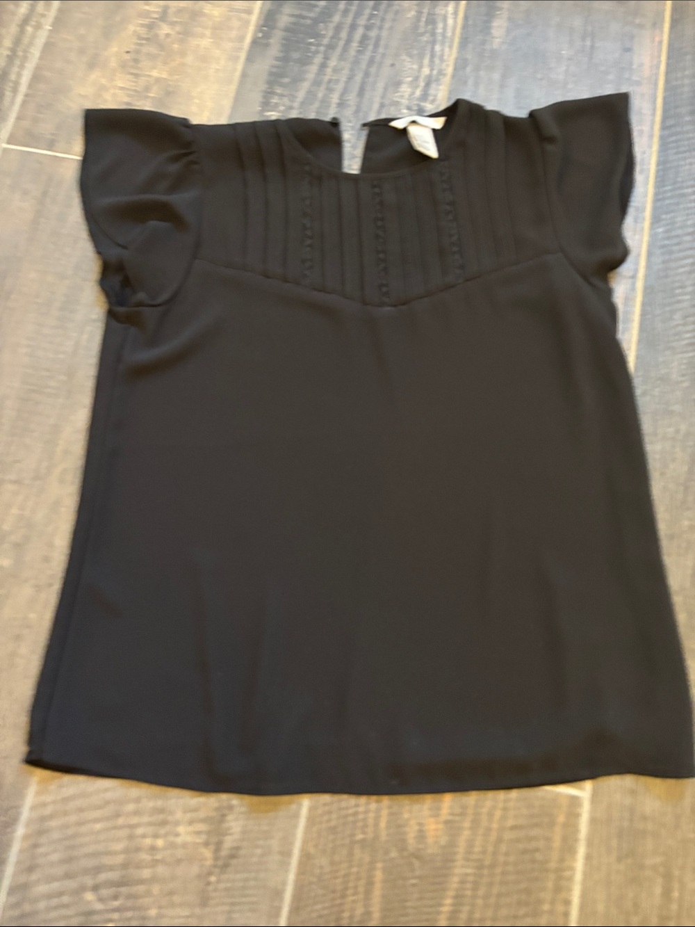 H&M Black Flutter Sleeve Pintuck Yoke Blouse